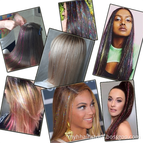 Long Dazzles Women Hippie for Braiding Headdress 120 Strands/piece Sparkle Shiny Hair Tinsel Rainbow Silk Hair Extensions